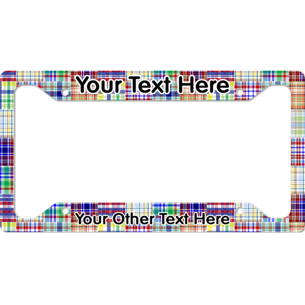 Custom Blue Madras Plaid Print License Plate Frame - Style A (Personalized)
