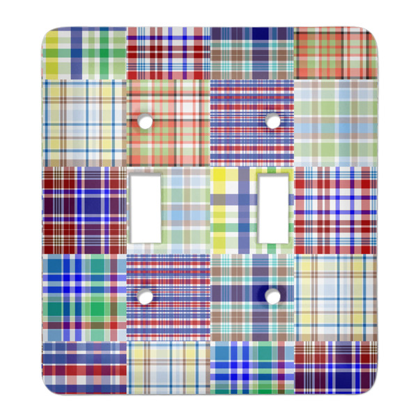 Custom Blue Madras Plaid Print Light Switch Cover (2 Toggle Plate)