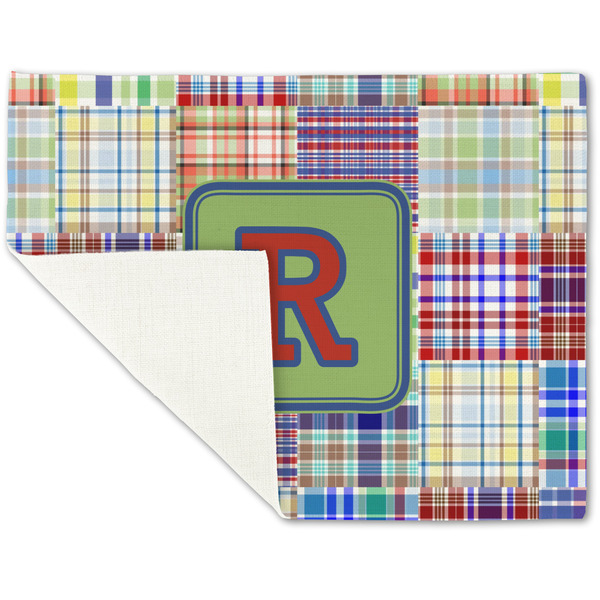 Blue Madras Plaid Print Linen Placemat - Folded Corner (single side)
