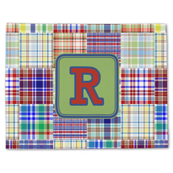 Blue Madras Plaid Print Single-Sided Linen Placemat - Single w/ Initial