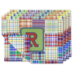 Blue Madras Plaid Print Linen Placemat w/ Initial