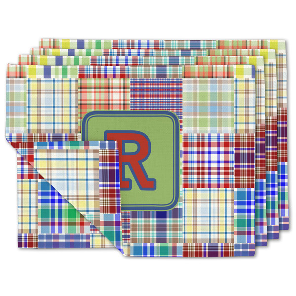 Custom Blue Madras Plaid Print Linen Placemat w/ Initial