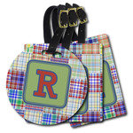 Blue Madras Plaid Print Plastic Luggage Tag (Personalized)