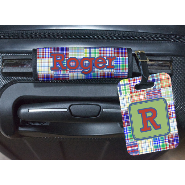 Blue Madras Plaid Print Luggage Wrap & Tag