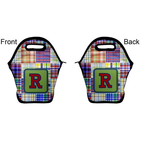 Blue Madras Plaid Print Lunch Bag - Front and Back