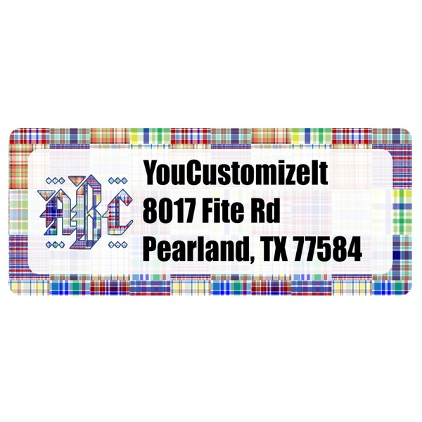 Custom Blue Madras Plaid Print Return Address Labels (Personalized)