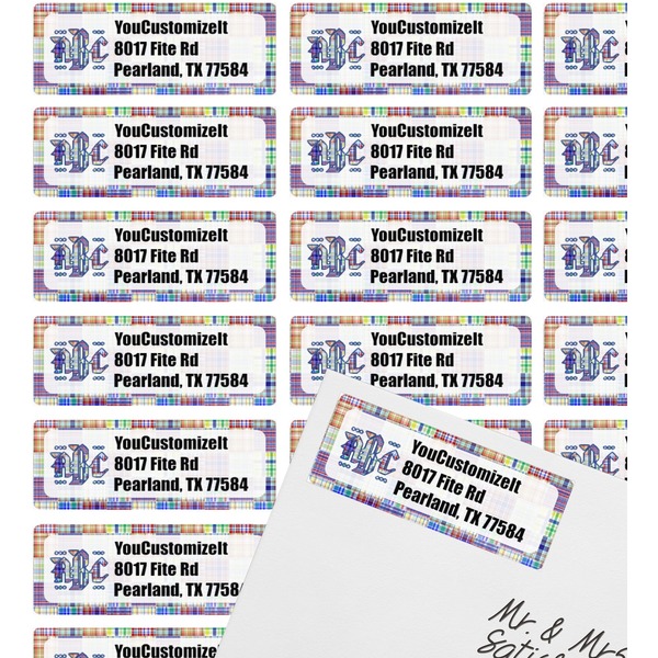 Blue Madras Plaid Print Mailing Label on Envelope - Multiple Labels