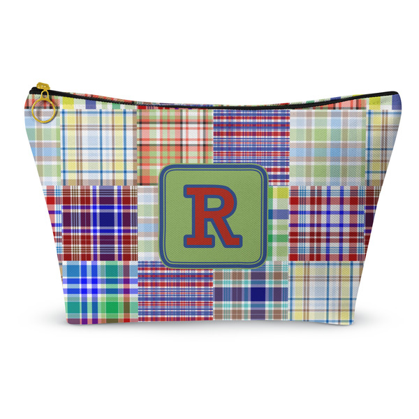 Custom Blue Madras Plaid Print Makeup Bag - Small - 8.5"x4.5" (Personalized)