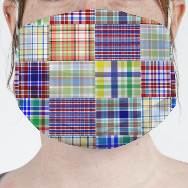 Custom Blue Madras Plaid Print Face Mask Cover