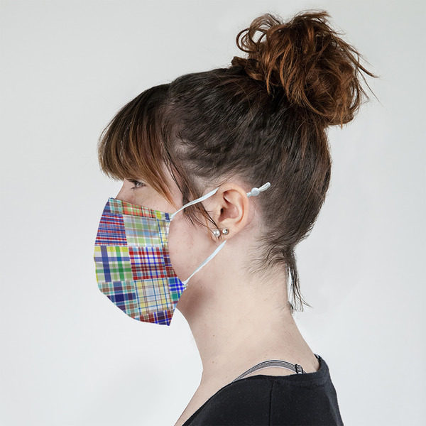 Blue Madras Plaid Print Mask - Side View on Girl