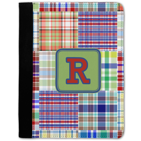 Custom Blue Madras Plaid Print Notebook Padfolio w/ Initial