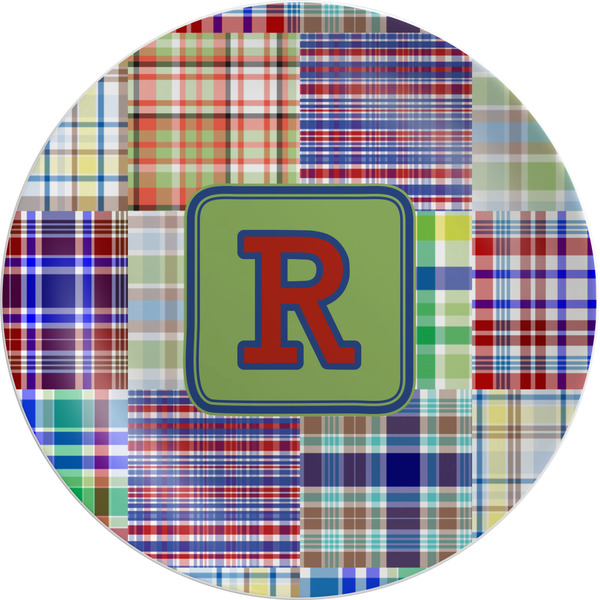 Custom Blue Madras Plaid Print Melamine Salad Plate - 8" (Personalized)
