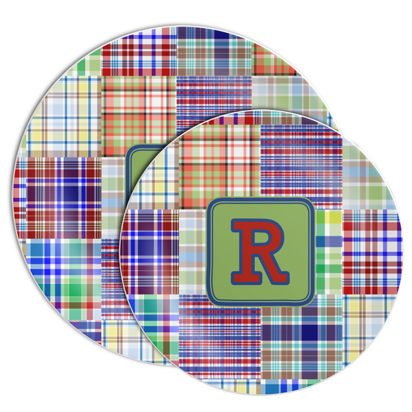 Blue Madras Plaid Print Melamine Plates - PARENT/MAIN