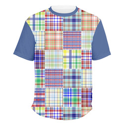 Blue Madras Plaid Print Men's Crew T-Shirt - Medium