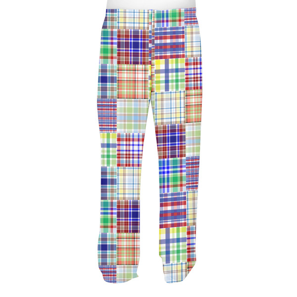 Blue Madras Plaid Print Men's Pjs Back - on model