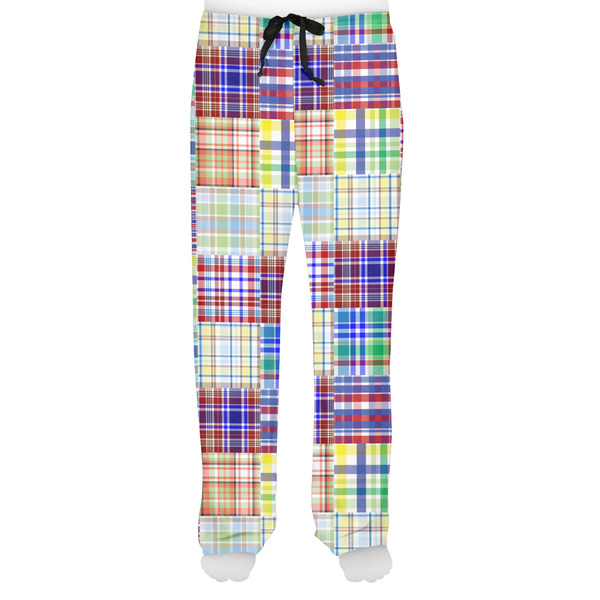 Blue Madras Plaid Print Men's Pjs Front - on model