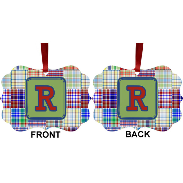 Blue Madras Plaid Print Metal Benilux Ornament - Front and Back (APPROVAL)