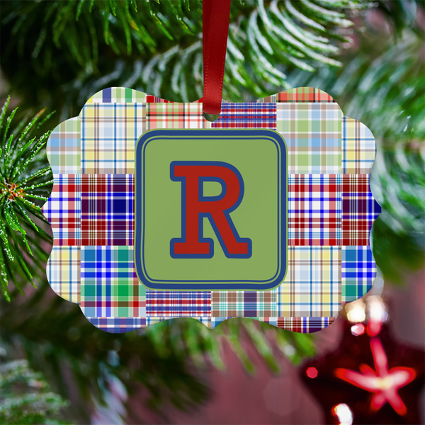 Blue Madras Plaid Print Metal Benilux Ornament - Lifestyle