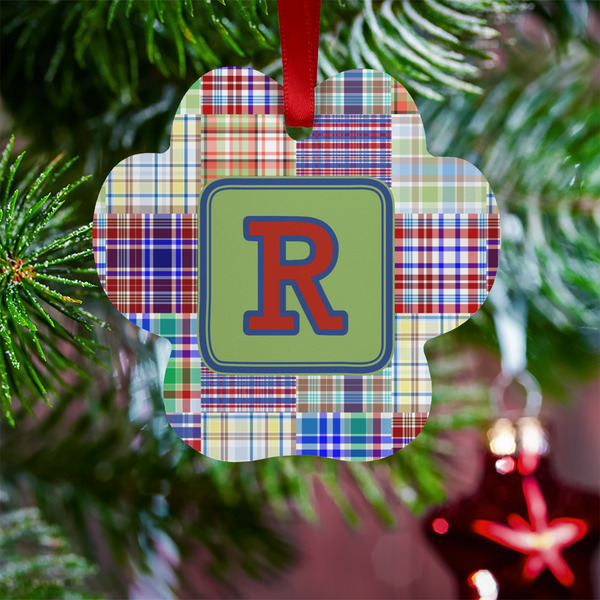 Blue Madras Plaid Print Metal Paw Ornament - Lifestyle