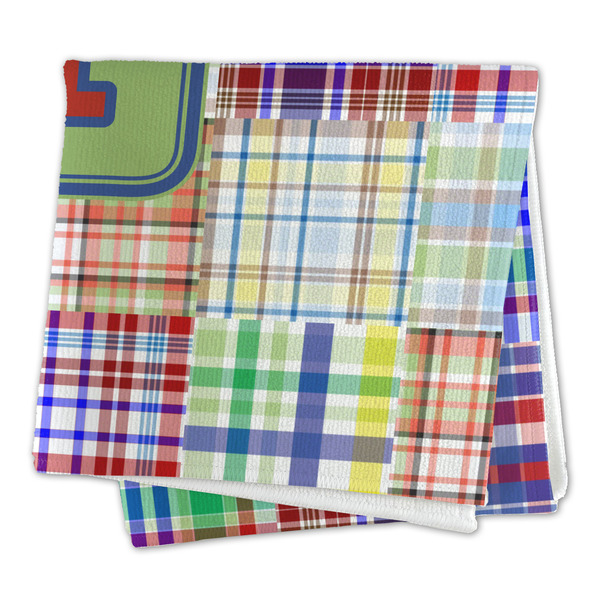 Blue Madras Plaid Print Microfiber Dish Rag - FOLDED (square)