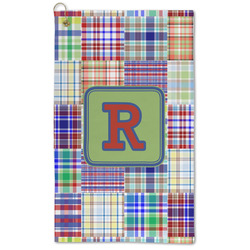 Blue Madras Plaid Print Microfiber Golf Towel (Personalized)