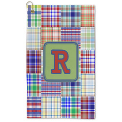 Blue Madras Plaid Print Microfiber Golf Towel - Large (Personalized)