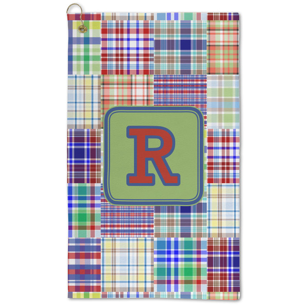 Custom Blue Madras Plaid Print Microfiber Golf Towel - Large (Personalized)