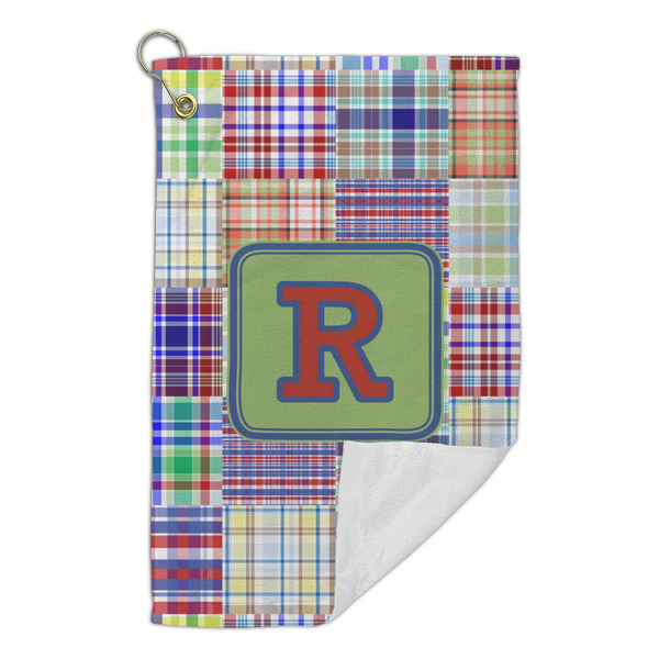 Blue Madras Plaid Print Microfiber Golf Towels Small - FRONT FOLDED