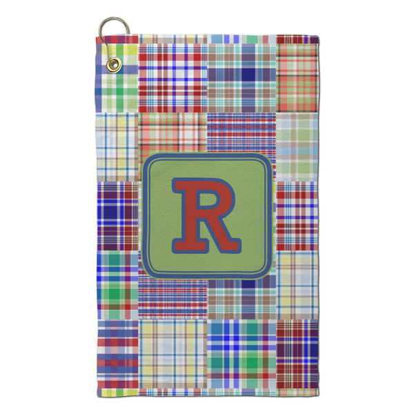 Custom Blue Madras Plaid Print Microfiber Golf Towel - Small (Personalized)