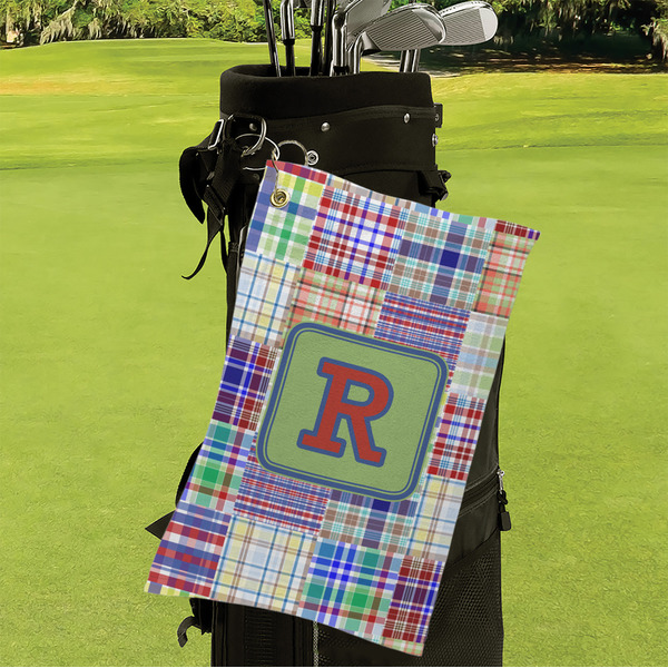 Blue Madras Plaid Print Microfiber Golf Towels - Small - LIFESTYLE