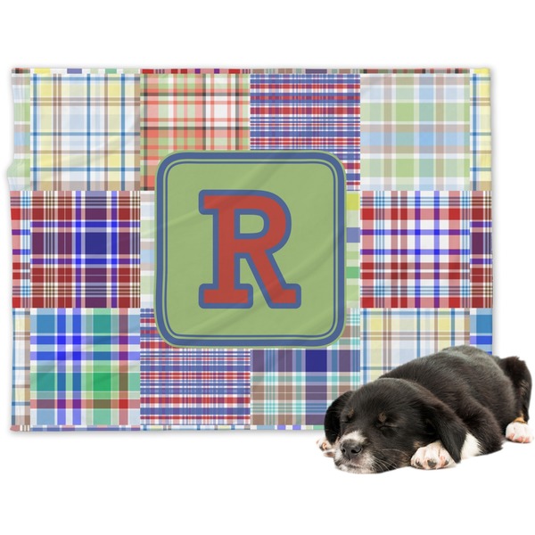 Custom Blue Madras Plaid Print Dog Blanket - Regular (Personalized)