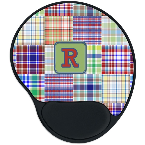 Custom Blue Madras Plaid Print Mouse Pad with Wrist Support