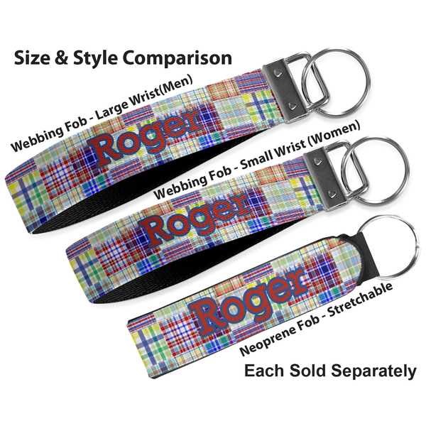 Blue Madras Plaid Print Multiple Key Ring comparison sizes