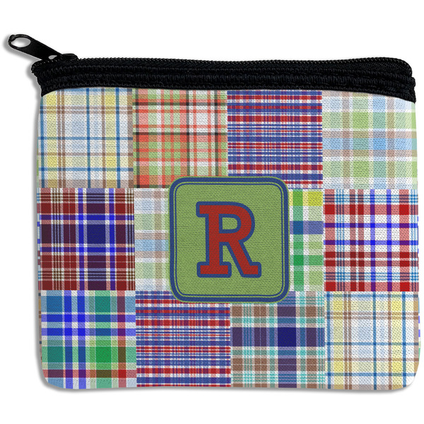 Custom Blue Madras Plaid Print Rectangular Coin Purse (Personalized)