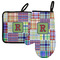 Blue Madras Plaid Print Left Oven Mitt & Pot Holder Set w/ Initial