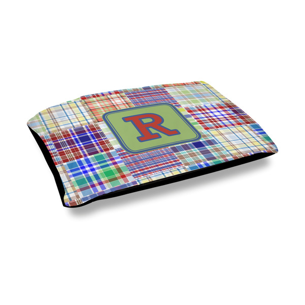 Custom Blue Madras Plaid Print Outdoor Dog Bed - Medium (Personalized)