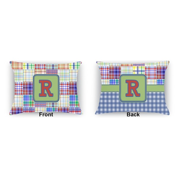 Blue Madras Plaid Print  Outdoor Rectangular Throw Pillow (Front and Back)