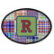 Blue Madras Plaid Print Iron On Oval Patch w/ Initial