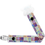 Blue Madras Plaid Print Pacifier Clip (Personalized)