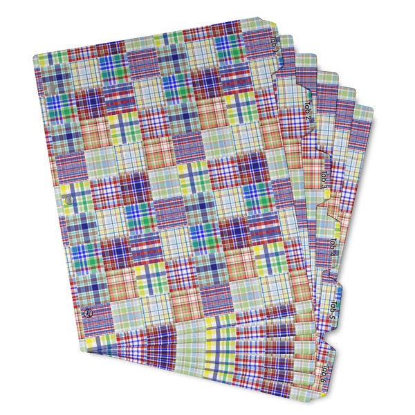 Custom Blue Madras Plaid Print Binder Tab Divider - Set of 6 (Personalized)