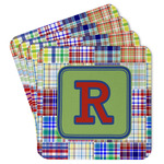 Blue Madras Plaid Print Paper Coasters w/ Initial