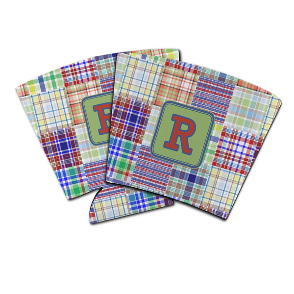 Custom Blue Madras Plaid Print Party Cup Sleeve (Personalized)
