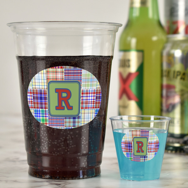 Blue Madras Plaid Print Party Cups - 16oz - In Context