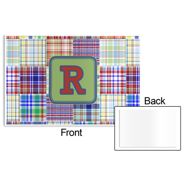 Blue Madras Plaid Print Disposable Paper Placemat - Front & Back