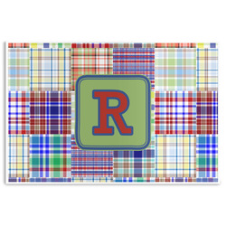 Blue Madras Plaid Print Disposable Paper Placemats (Personalized)