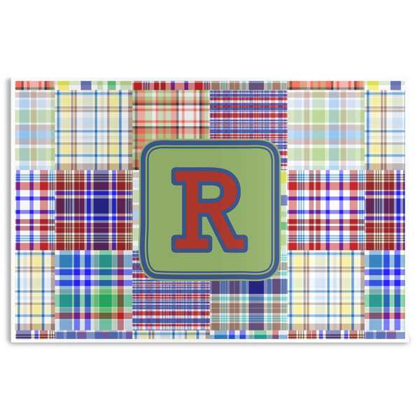 Custom Blue Madras Plaid Print Disposable Paper Placemats (Personalized)