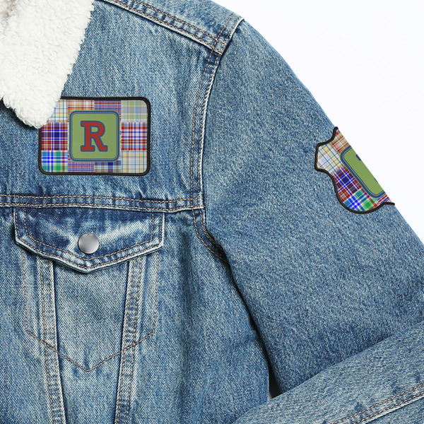 Blue Madras Plaid Print Patches Lifestyle Jean Jacket Detail