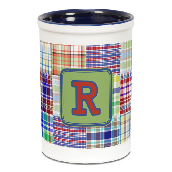 Blue Madras Plaid Print Pencil Holder - Blue