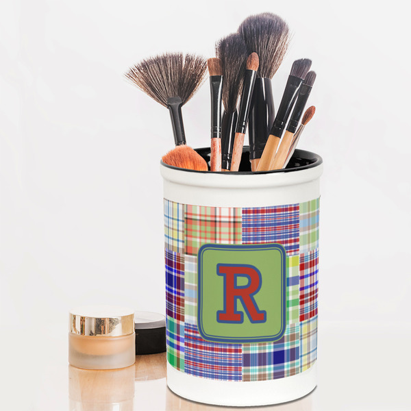 Blue Madras Plaid Print Pencil Holder - LIFESTYLE makeup