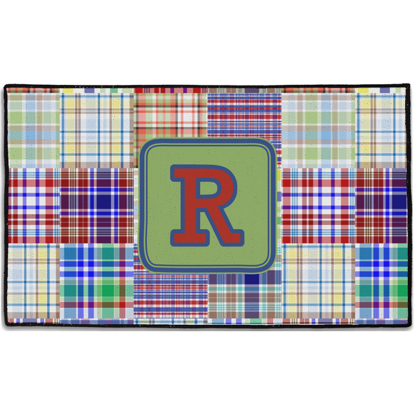 Custom Blue Madras Plaid Print Door Mat - 60"x36" (Personalized)